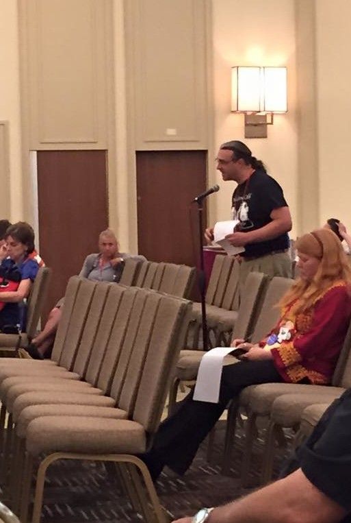 Rev. Kirk Berlenbach testifies in support of the Creation Care committee's funding request.